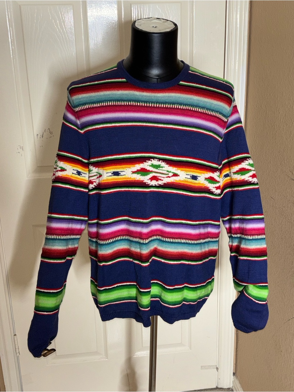 Polo Ralph Lauren Sweater Jumper Serape Aztec Silk Linen Indian RARE Vintage L